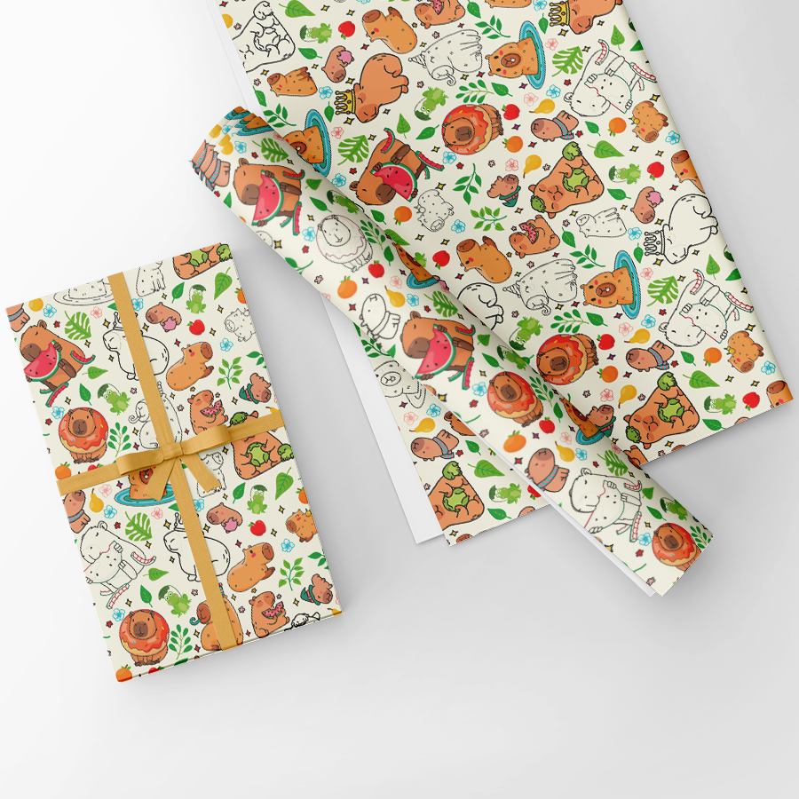 Papel para colorir com estampa de capivaras para entretenimento infantil.